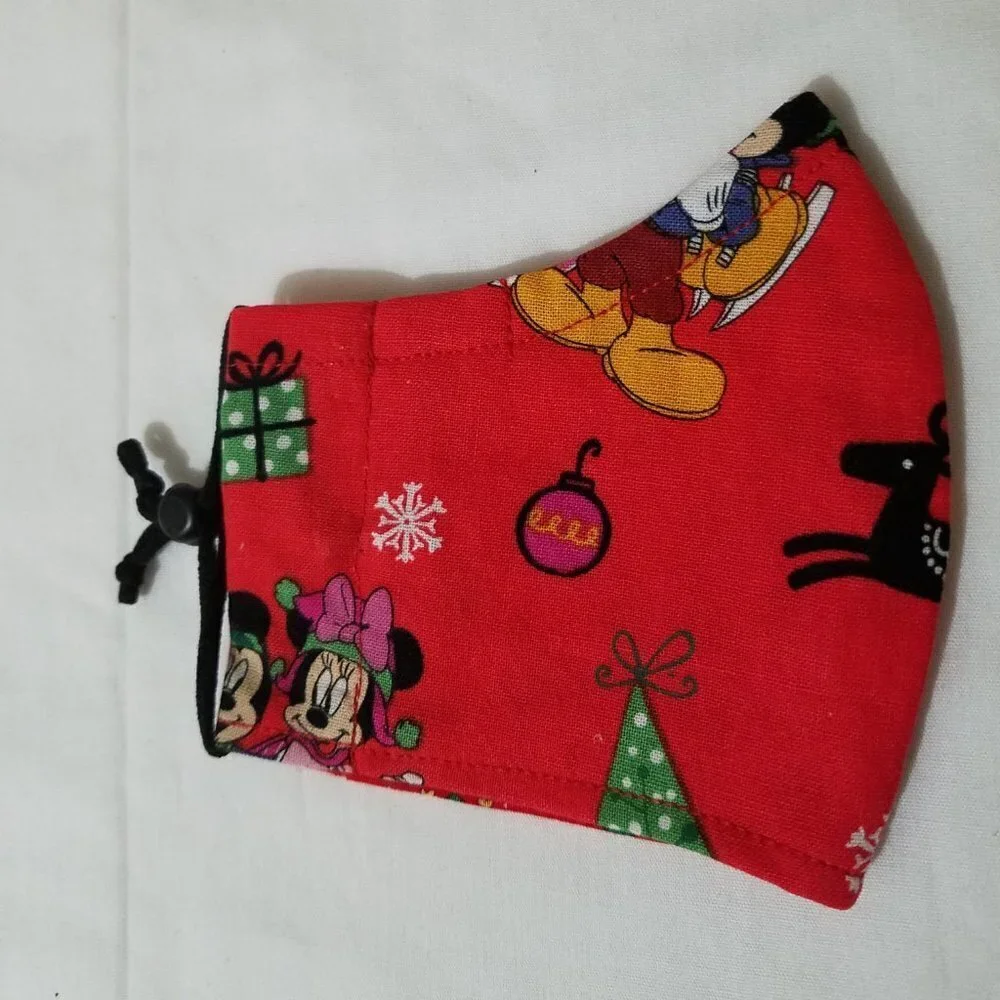 Hand Crafted Kids Cotton Face Mask Mickey and Minnie Mouse Ages 2-6  Christmas